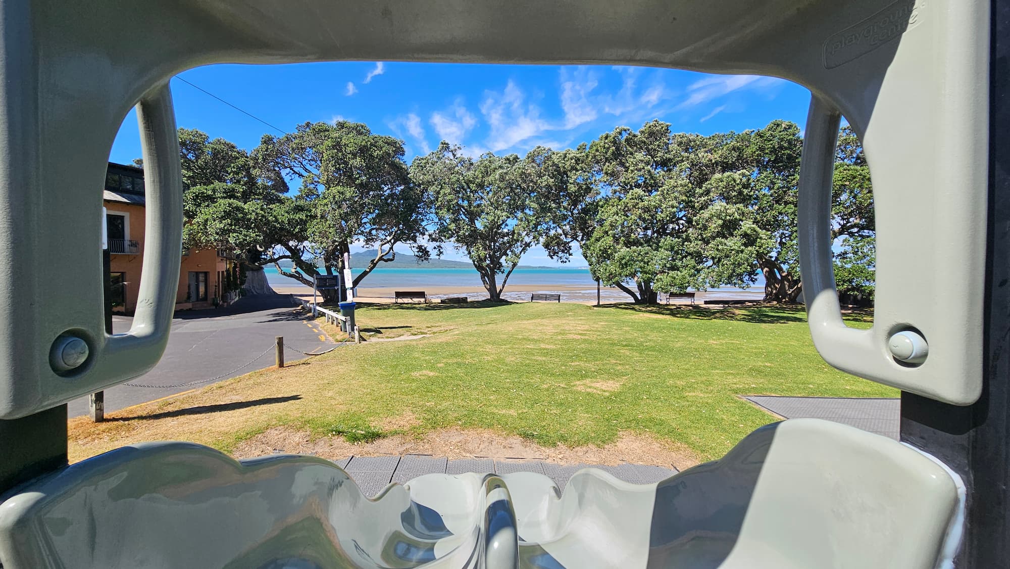 This is pretty much the exact view your child — or you — would actually see while riding the slide.
