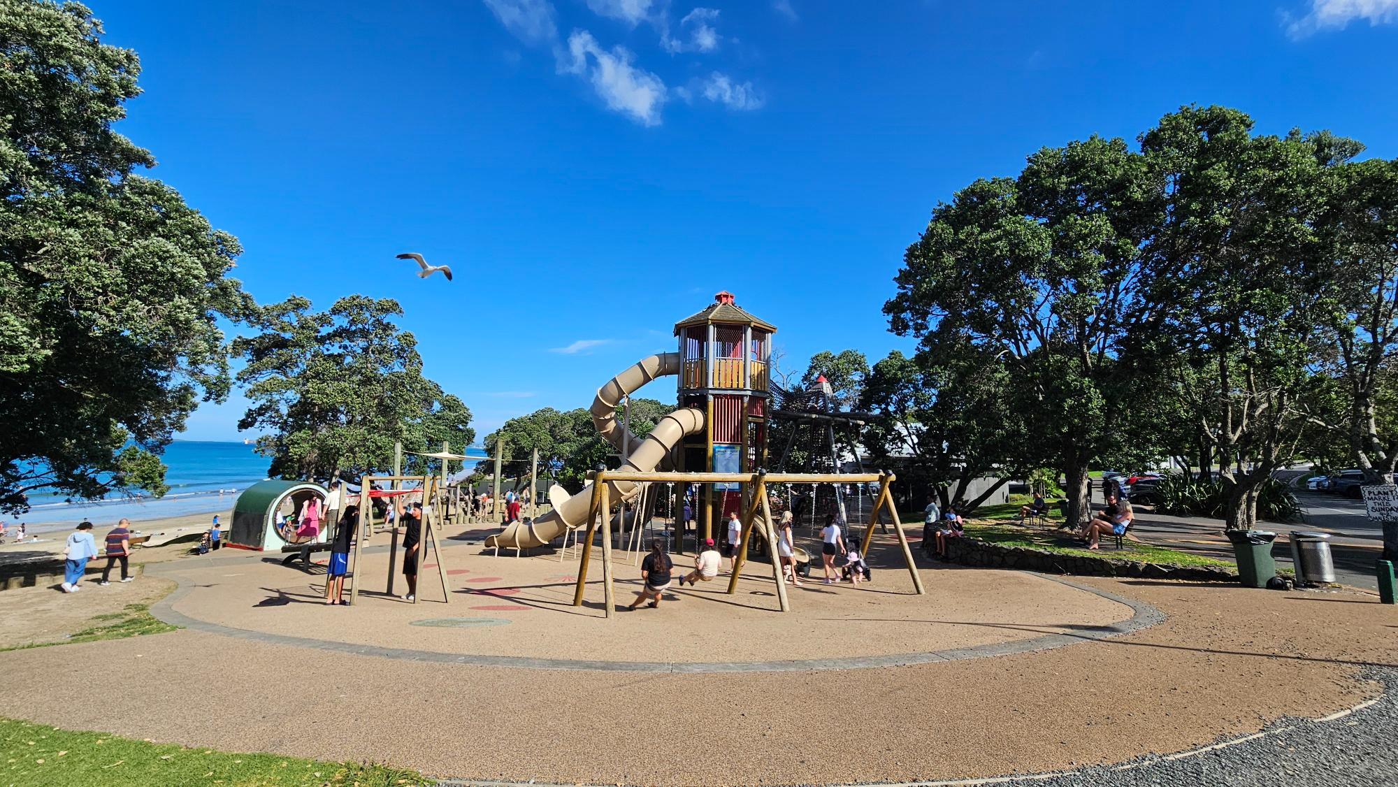 Overview of Takapuna Beach Reserve Playground