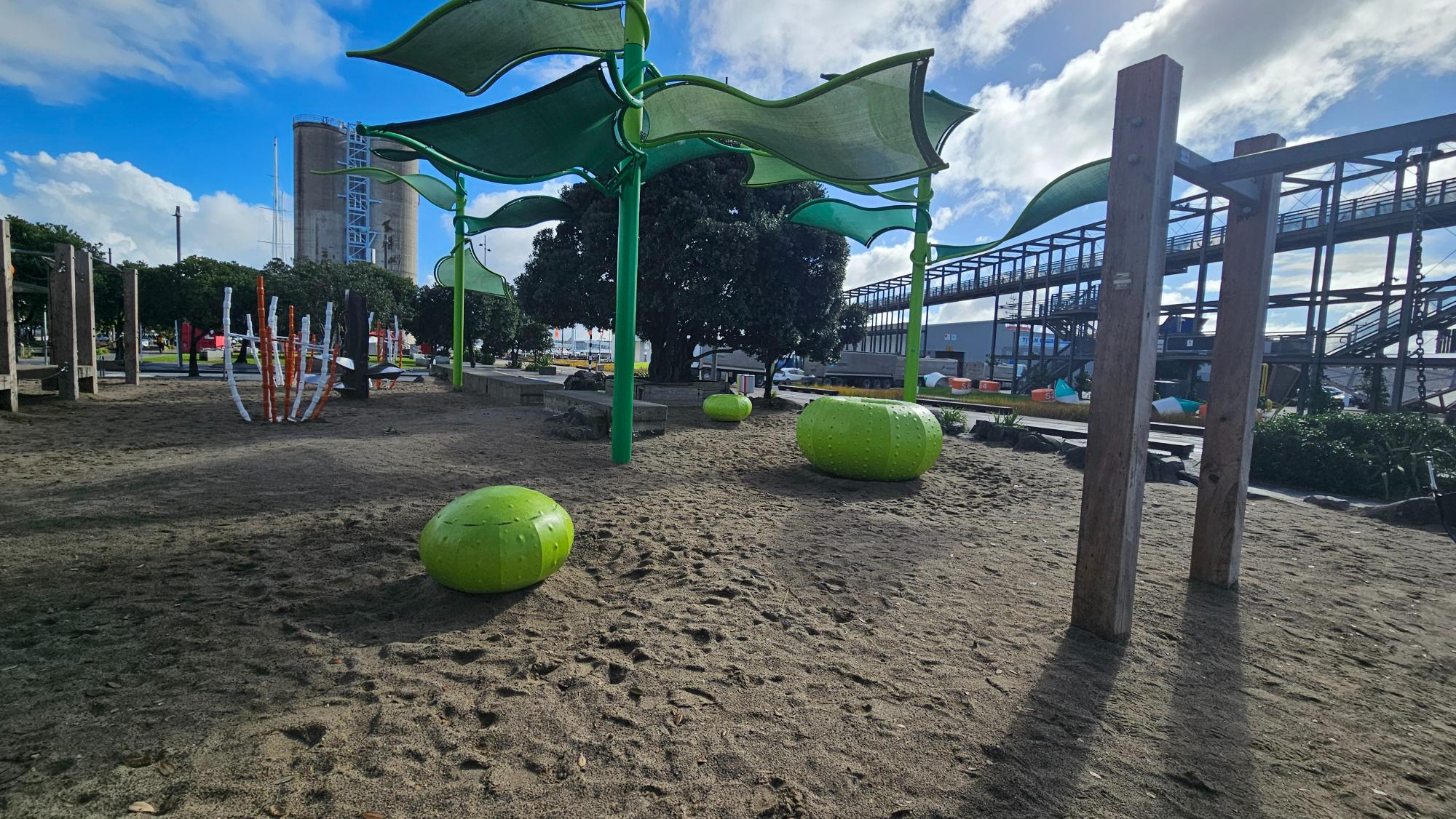 The entire play area floor is a sandpit — a standout feature for sand-loving kids