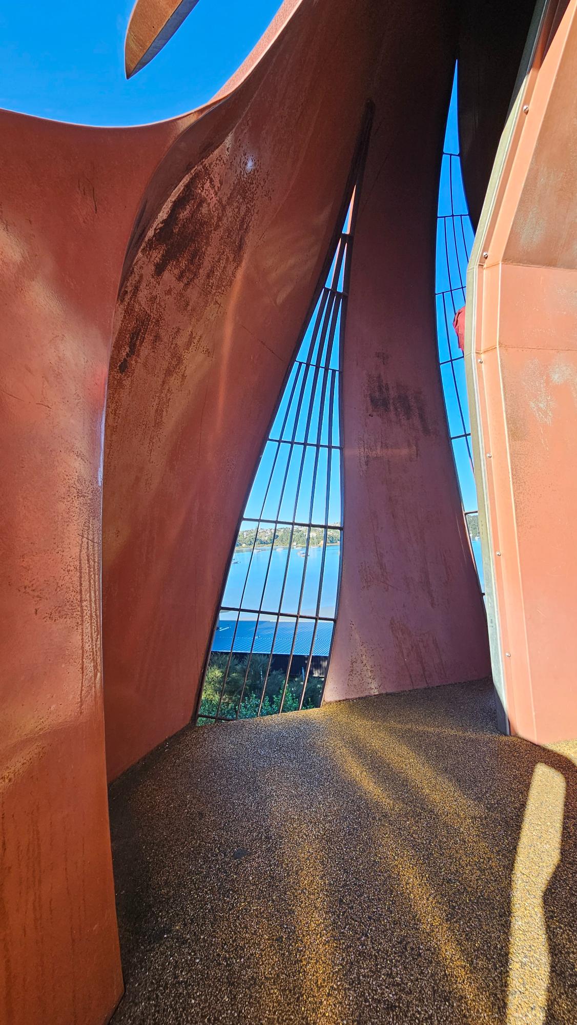 View toward Catalina Bay from inside the bird structure