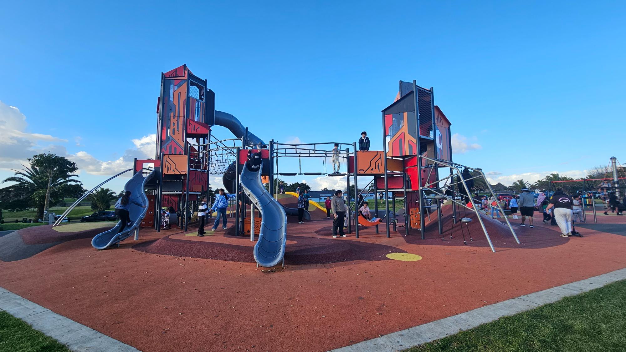 The landmark slide tower that defines the playground
