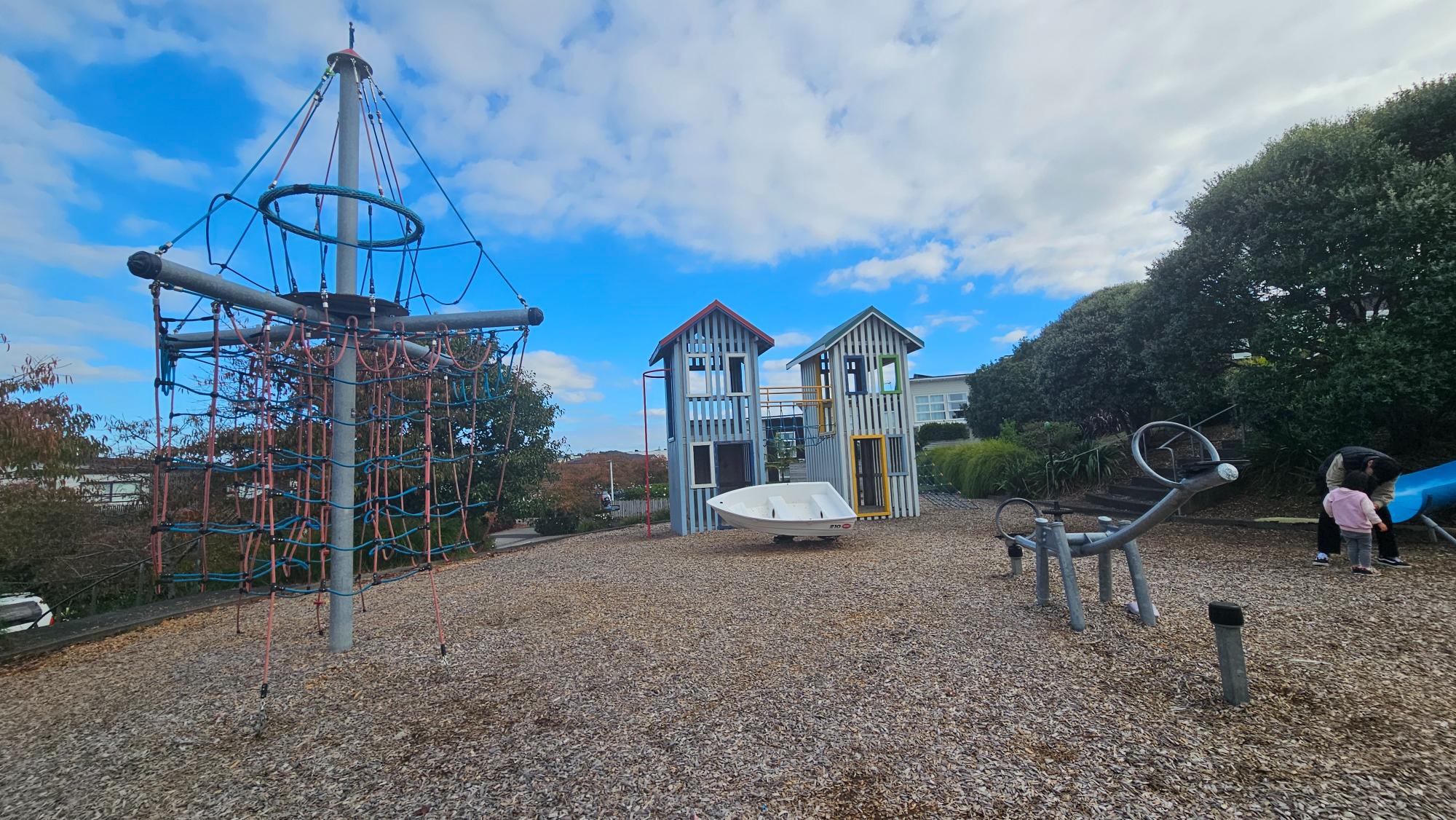 Boardwalk Rise Playground — nautical-themed play structures and hillside slides, Long Bay