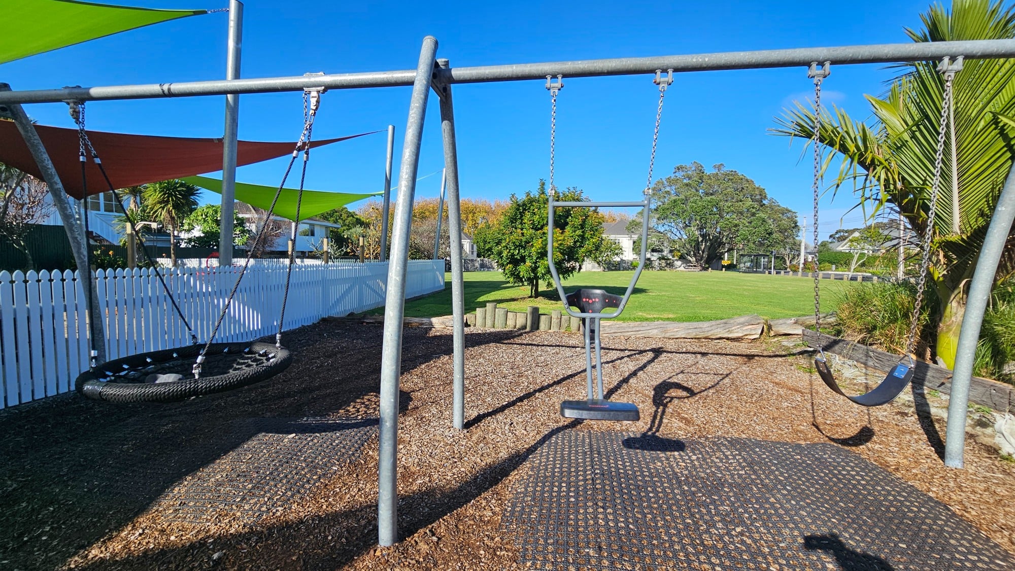 Face-to-face parent-and-child swing and a fairly spacious reserve area good for running around