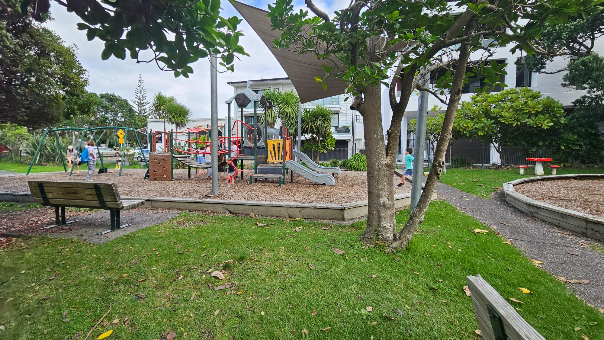 Toddler-friendly section with shaded area and creative play details