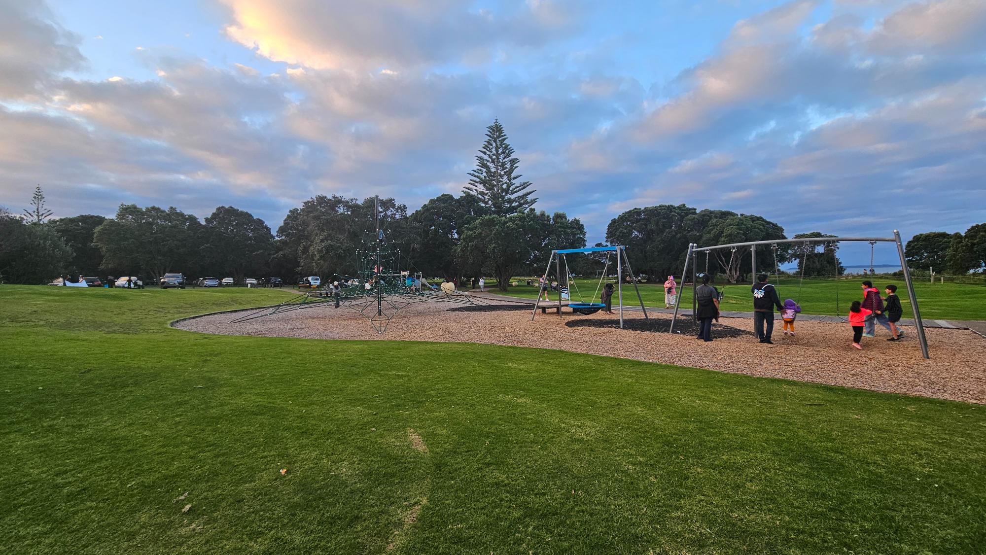 Rope climbing structures and play space at Long Bay Park Playground