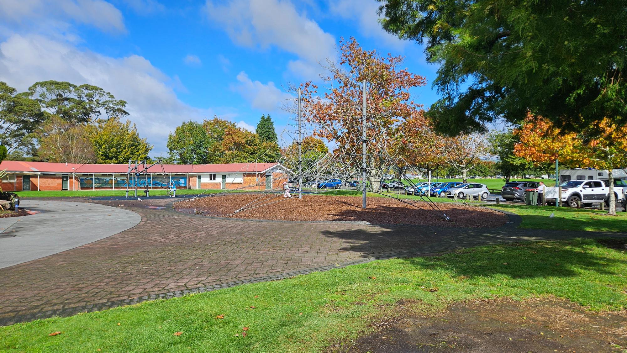 Spider net and play structures at Kuirau Park Playground