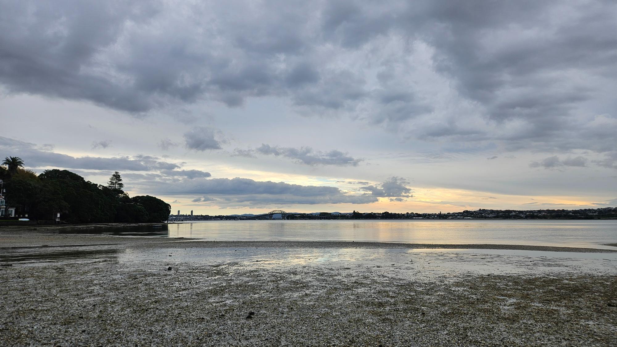 Shoal Bay waterfront outlook from Lansdowne Reserve Playground at sunset