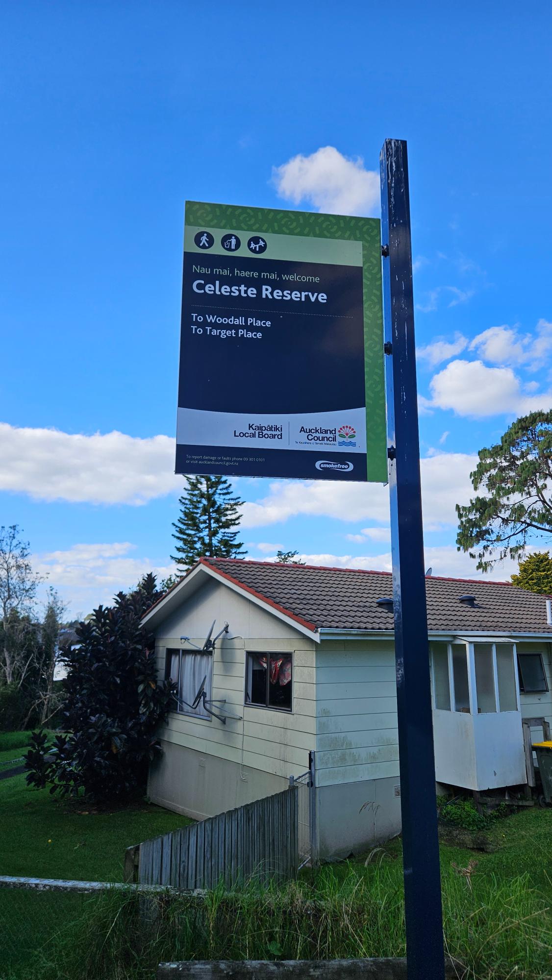 A sign for Celeste Reserve can be found once you follow the alley off the street.