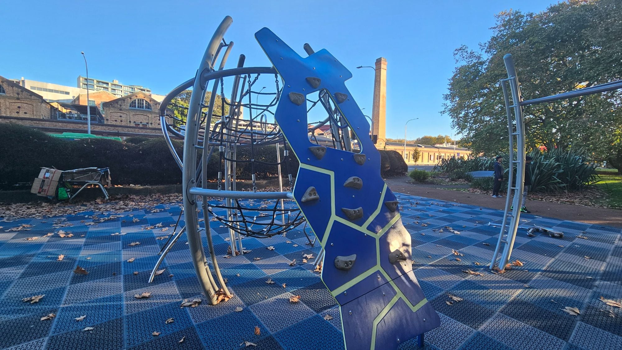 Rope climbing structures and play towers at Victoria Park Playground