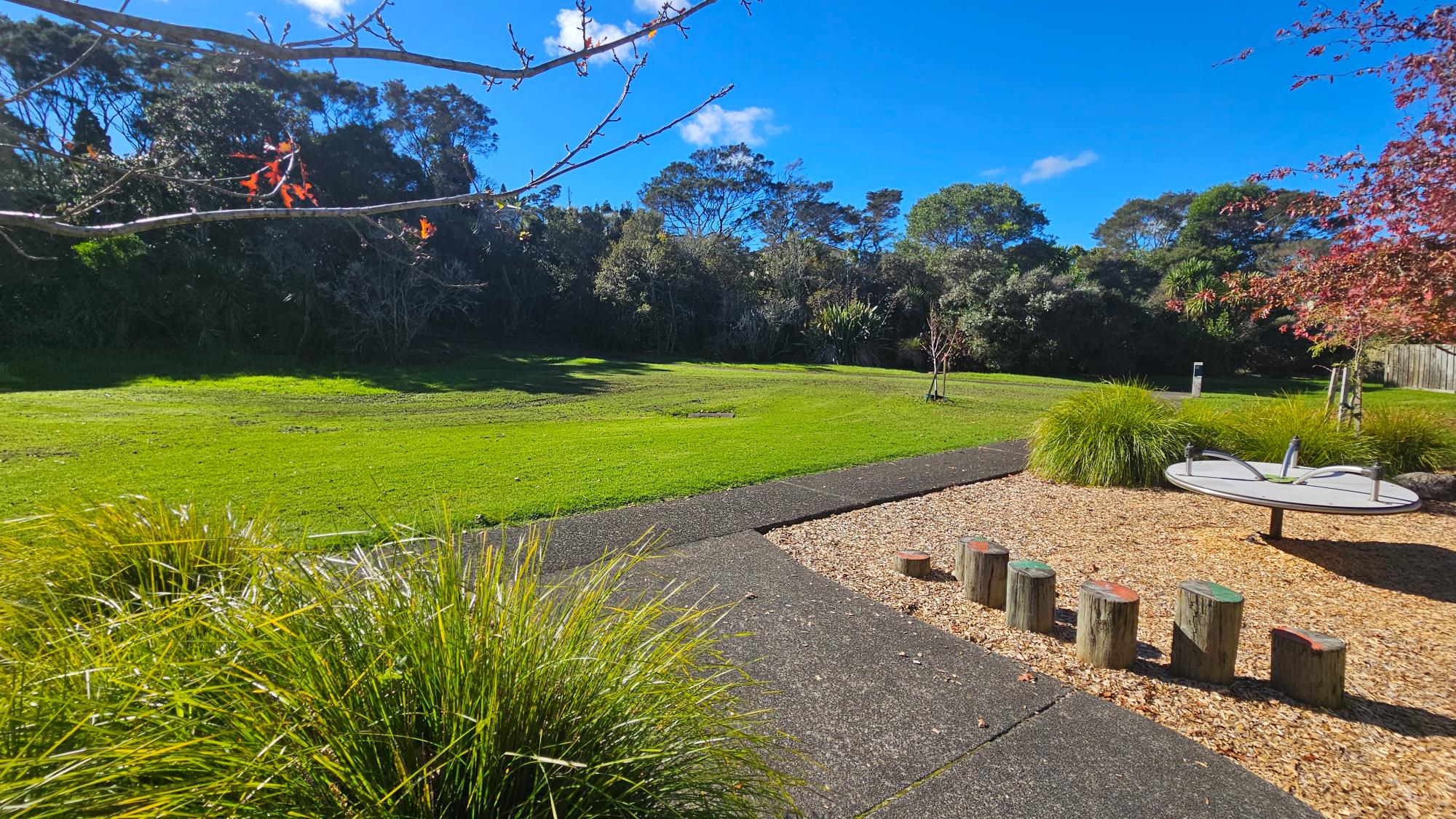 Wooden balance beams at Wanita Reserve Playground