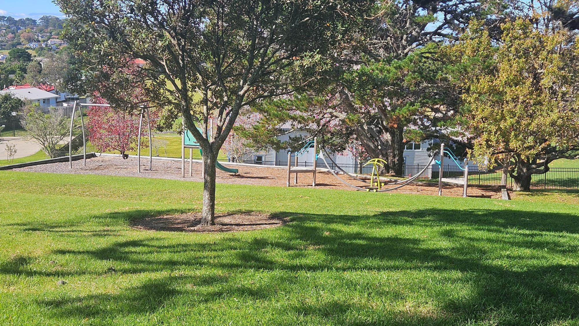 Compact play area within the open fields at Target Reserve