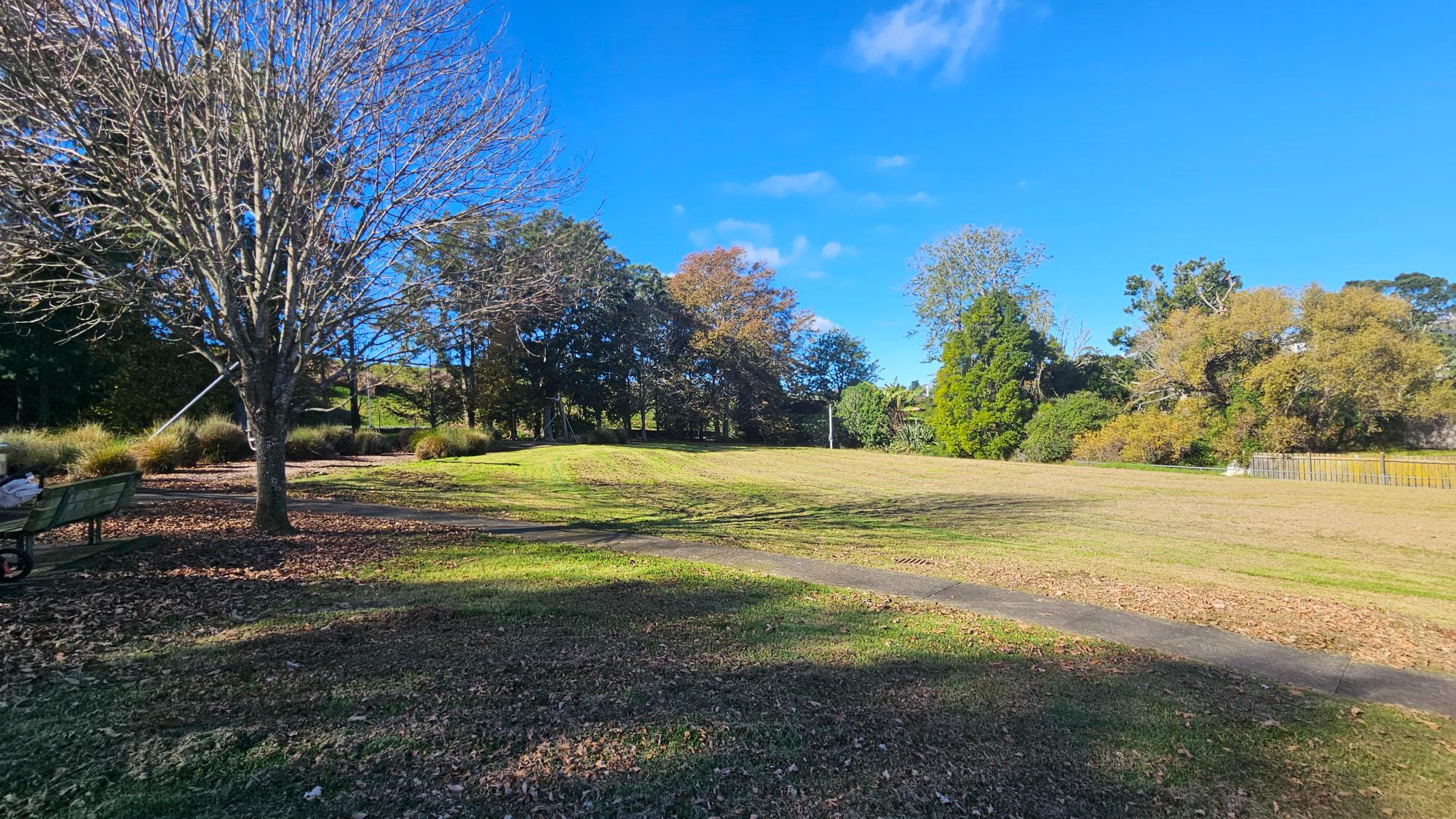Open grass beside Totaravale Reserve Playground