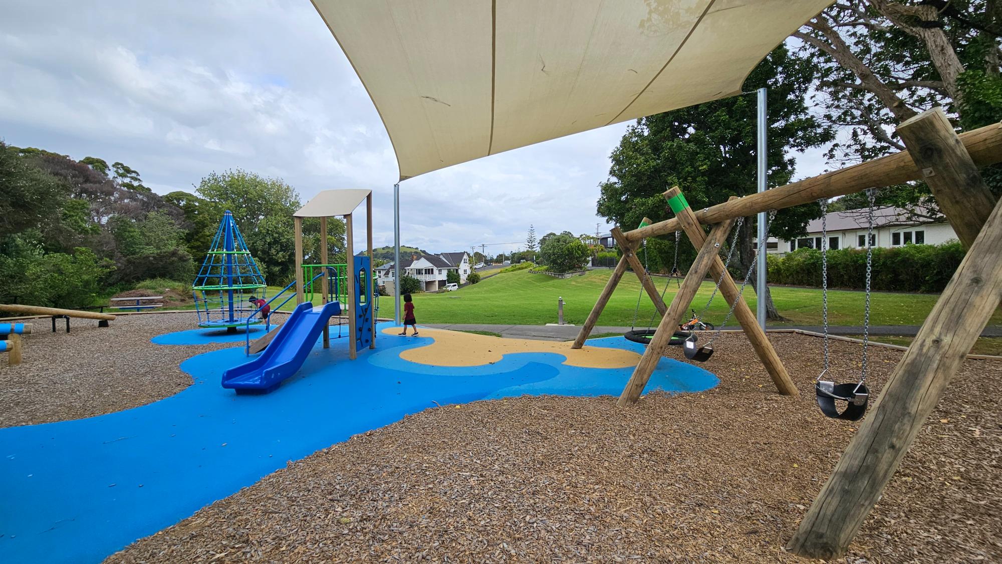 Recently refurbished play equipment and safety surfacing at Achilles Crescent Reserve, Narrow Neck