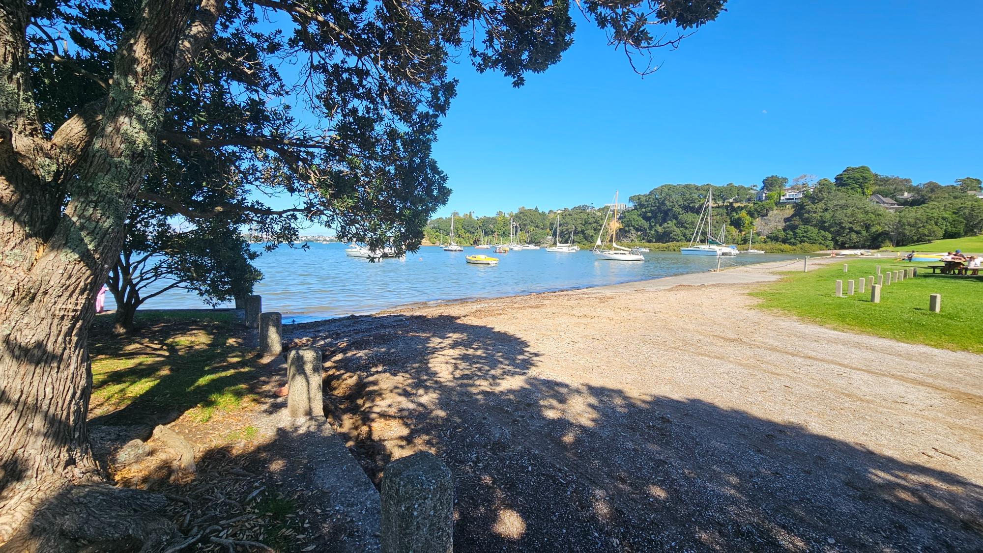 Harbour and city skyline view from Little Shoal Bay toward Auckland CBD