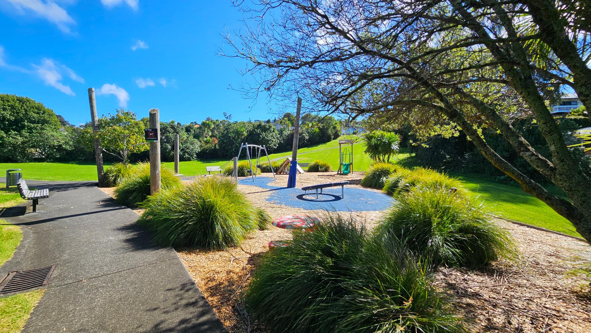 Paved paths and reserve green space at Bayside Drive Reserve