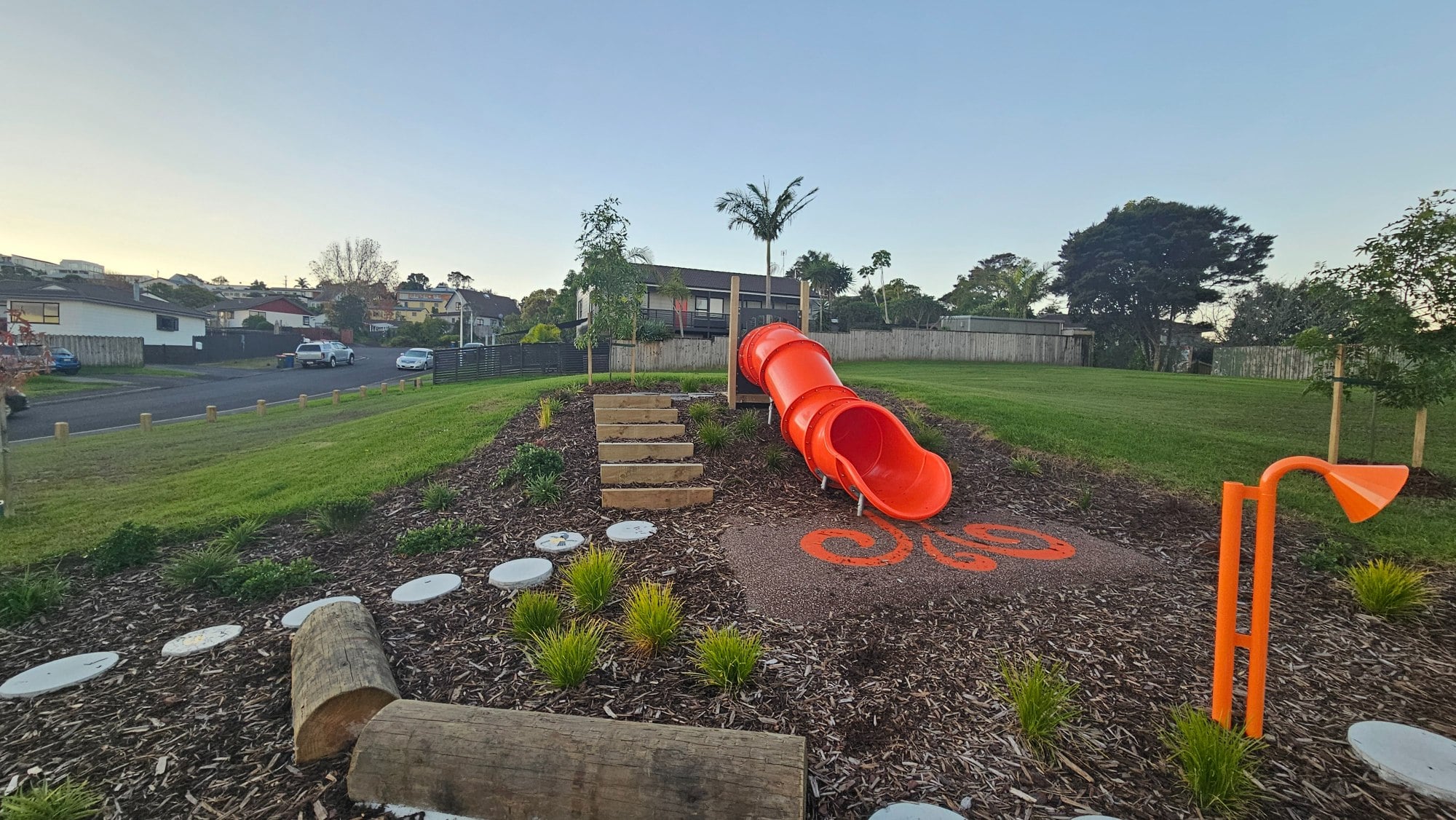 Orange accents throughout the play area